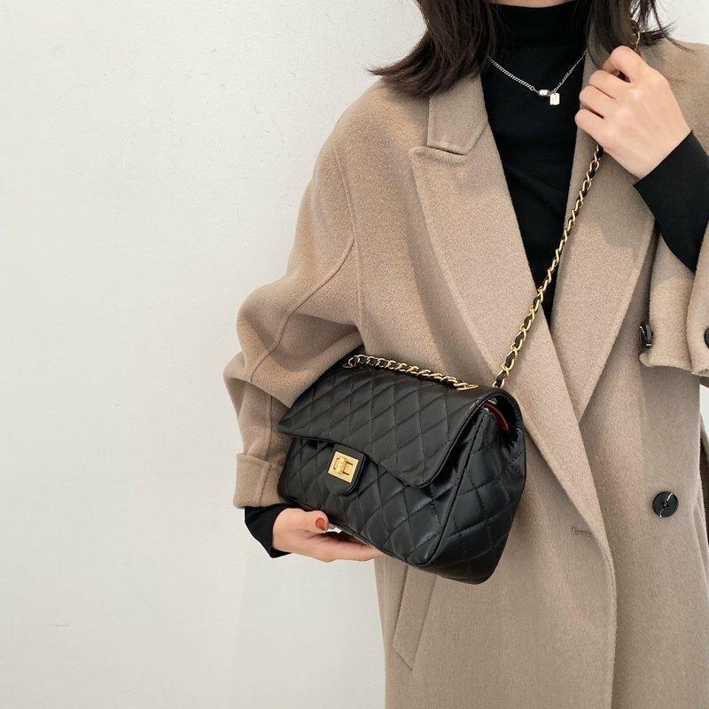 stylish Quilted Evening bag with gold chain