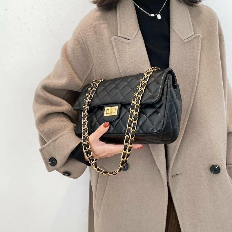 stylish Quilted Evening bag with gold chain
