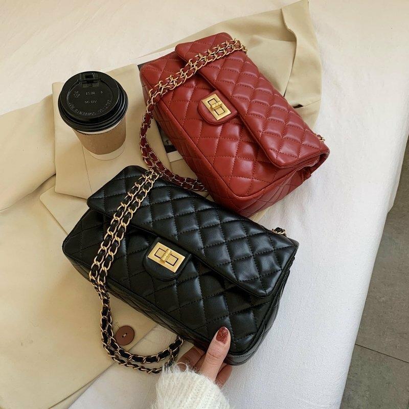 stylish Quilted Evening bag with gold chain