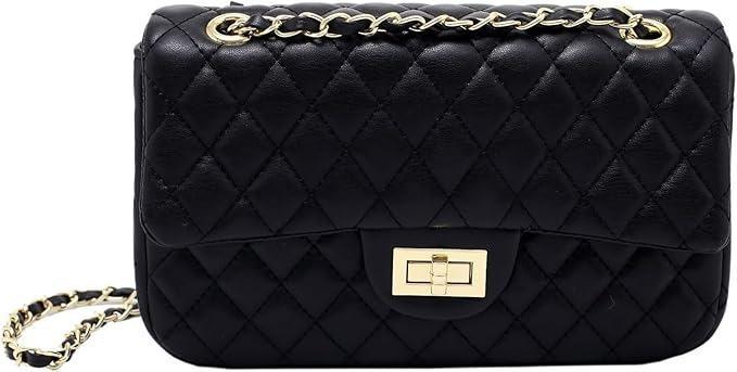 stylish Quilted Evening bag with gold chain